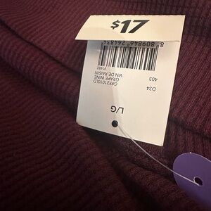 Wine Ribbed Knit Sweater - Large
